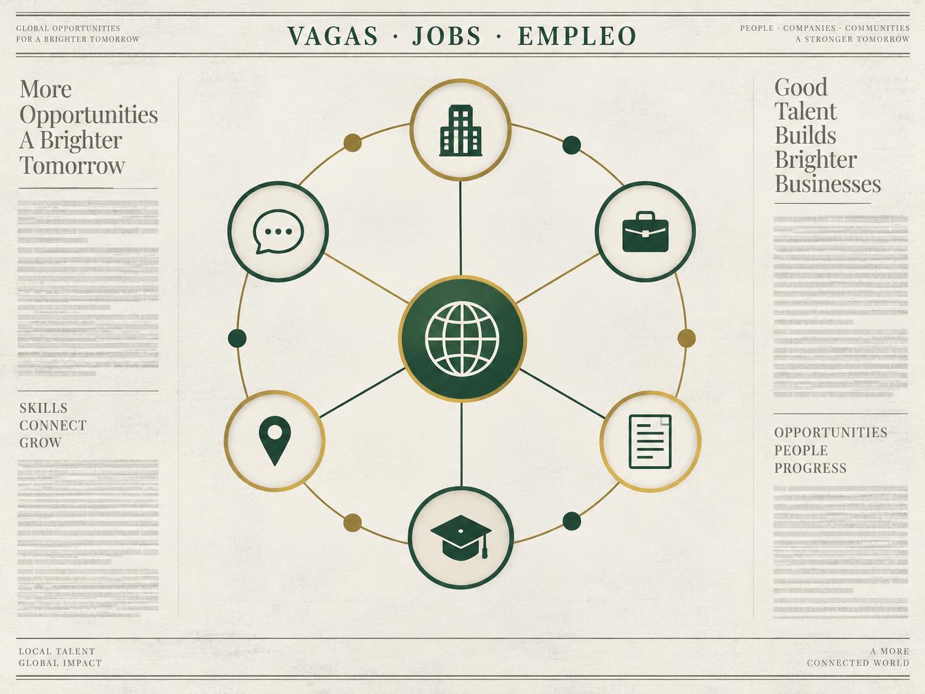 Círculo de conexões entre empresas, vagas e candidatos